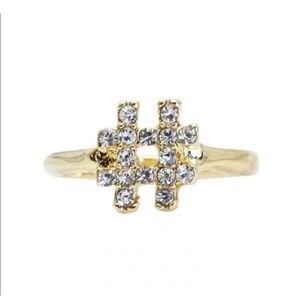 Sparkling‎ Hashtag Ring Gold Tone Crystal Rhinestone Size 6
